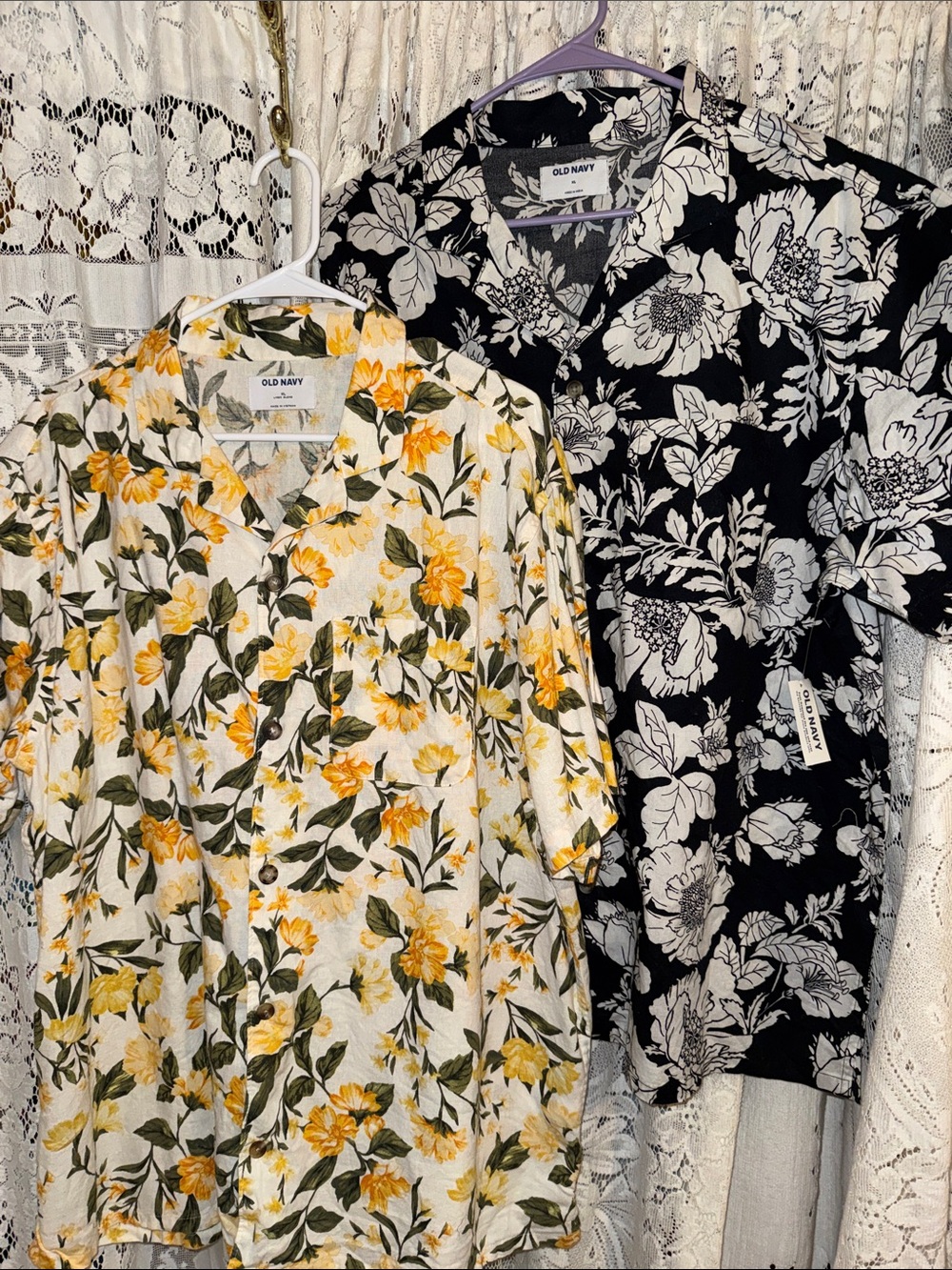 Old Navy Yellow Floral Short-Sleeve Button-Down & navy Floral Shirt Duo